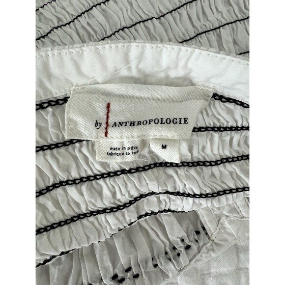 Anthropologie Smocked Crop Top White With Black Stitching Medium EUC - Picture 6 of 9